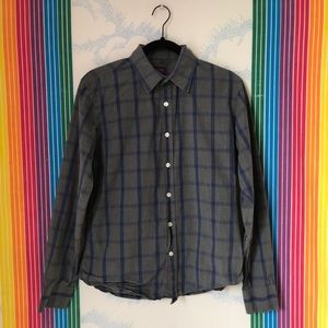UNTUCKit grey blue plaid shirt medium slim fit